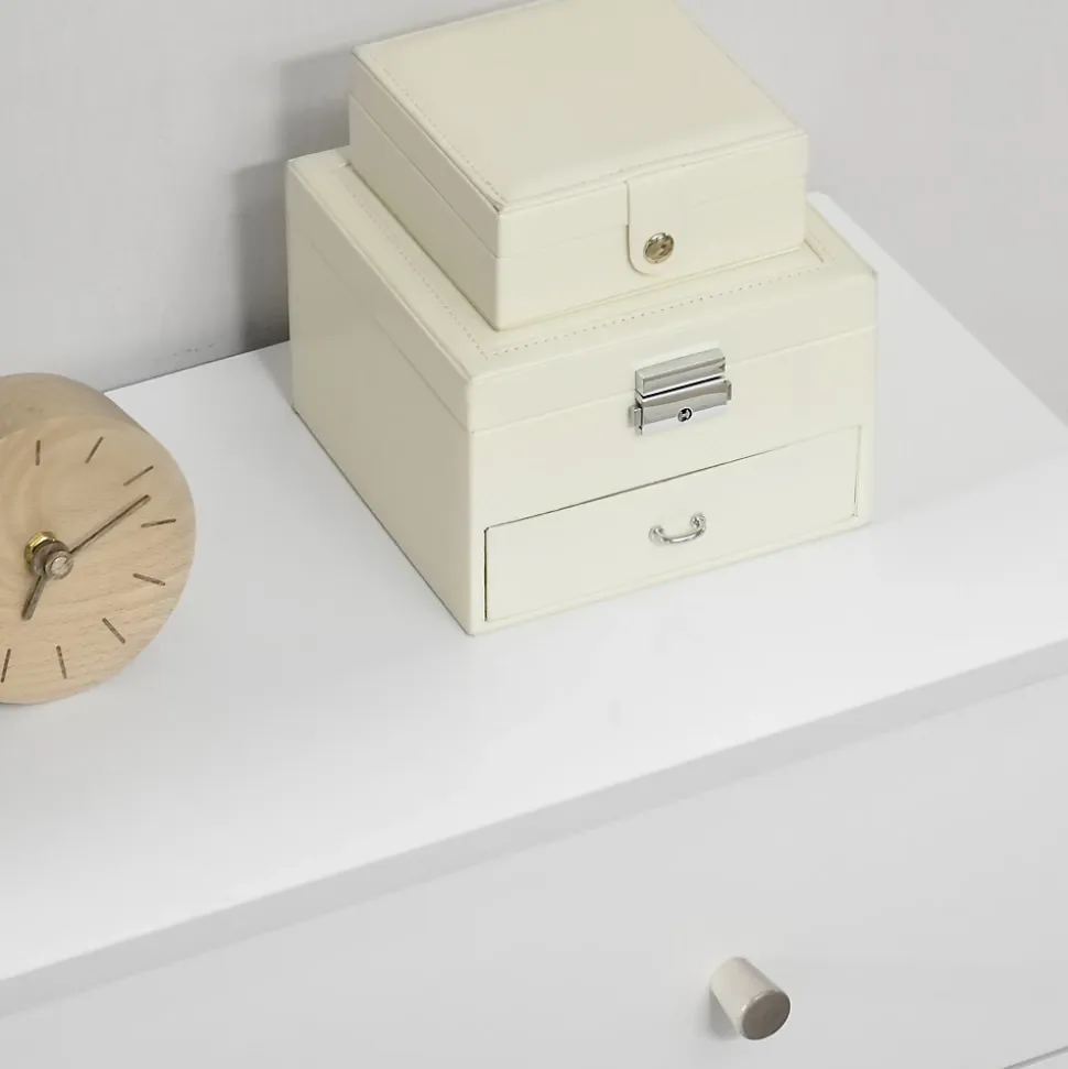 Commode 3 tiroirs design scandinave piètement effilé incliné bois pin panneaux blanc