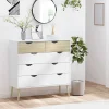 Commode 5 tiroirs design scandinave meuble de rangement chambre panneau de particules 99 x 39 x 101 cm blanc aspect chêne clair