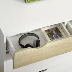 Commode 5 tiroirs design scandinave meuble de rangement chambre panneau de particules 99 x 39 x 101 cm blanc aspect chêne clair
