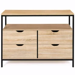 Commode 4 tiroirs DETROIT 110 cm design industriel avec étagère