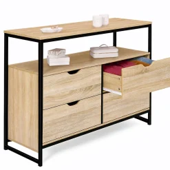 Commode 4 tiroirs DETROIT 110 cm design industriel avec étagère