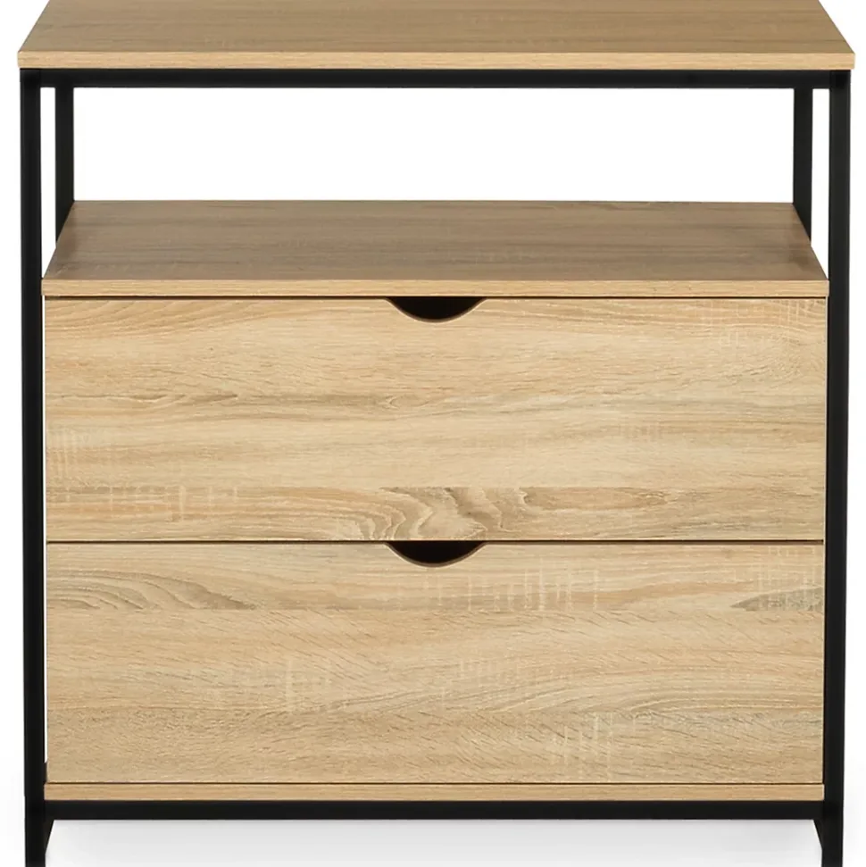 Commode 2 tiroirs DETROIT 80 cm design industriel avec étagère