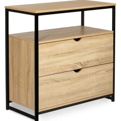 Commode 2 tiroirs DETROIT 80 cm design industriel avec étagère