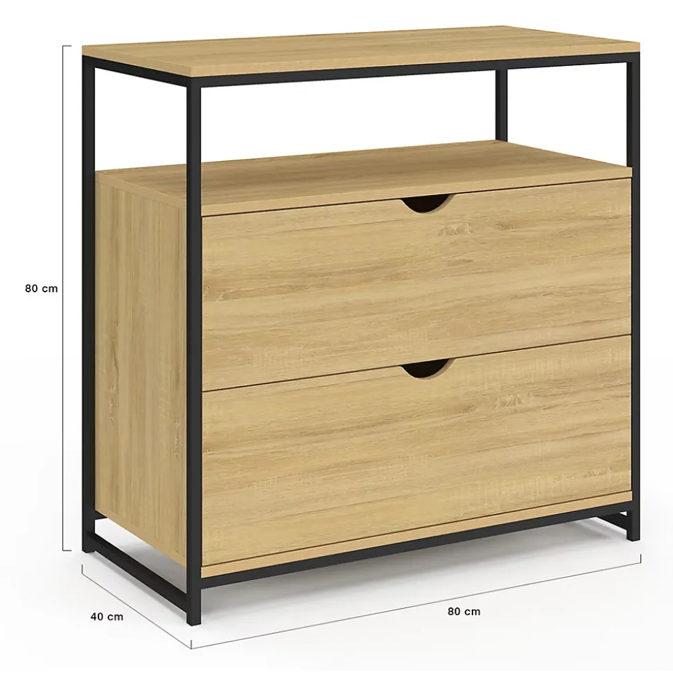 Commode 2 tiroirs DETROIT 80 cm design industriel avec étagère