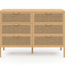 Commode 6 tiroirs EDHEN 115 cm bois et cannage