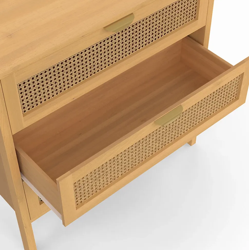 Commode 3 tiroirs EDHEN 80 cm cannage coloris bois