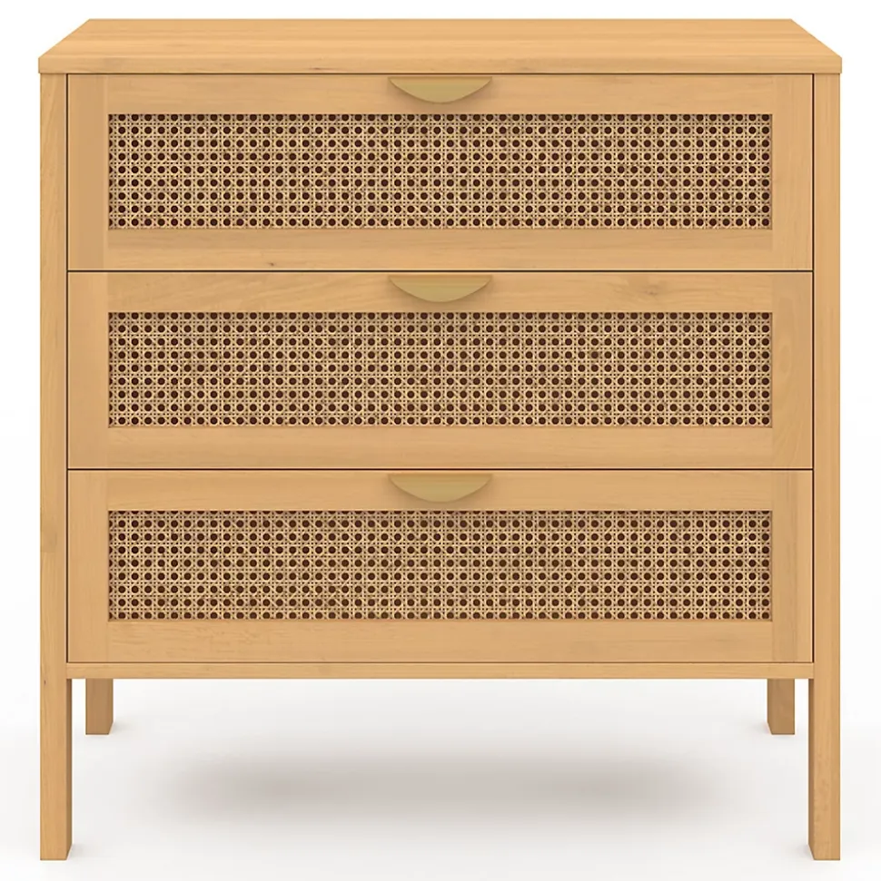 Commode 3 tiroirs EDHEN 80 cm cannage coloris bois