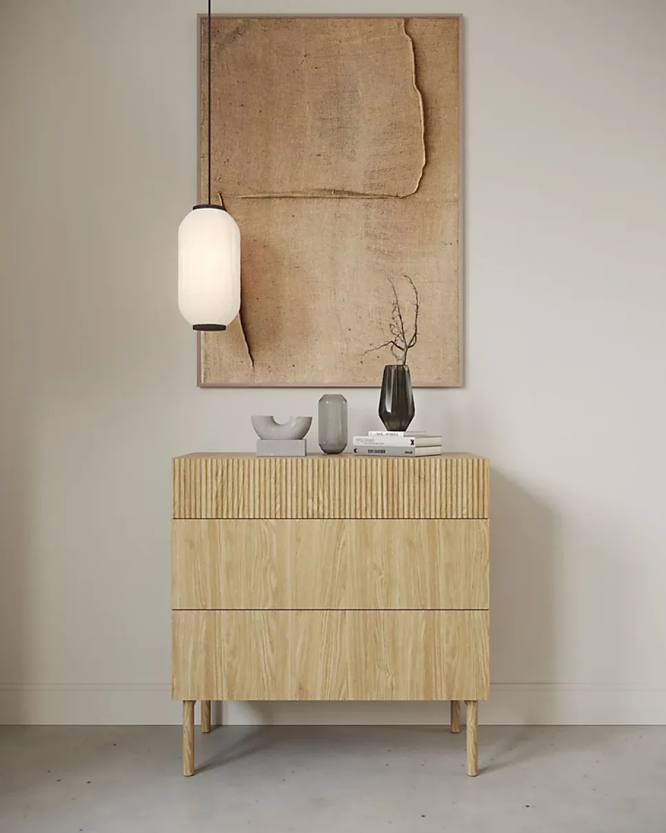 Commode 3 tiroirs effet chêne 90 cm NOLIE