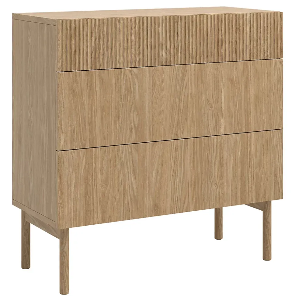 Commode 3 tiroirs effet chêne 90 cm NOLIE
