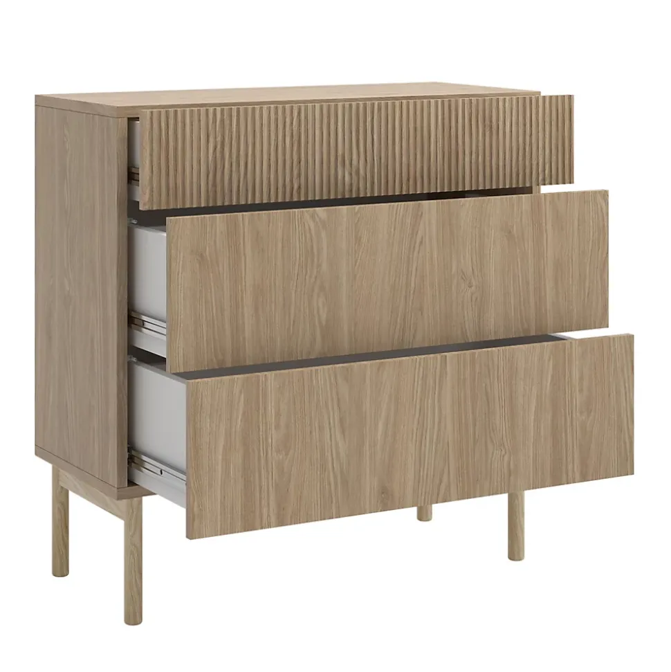 Commode 3 tiroirs effet chêne 90 cm NOLIE