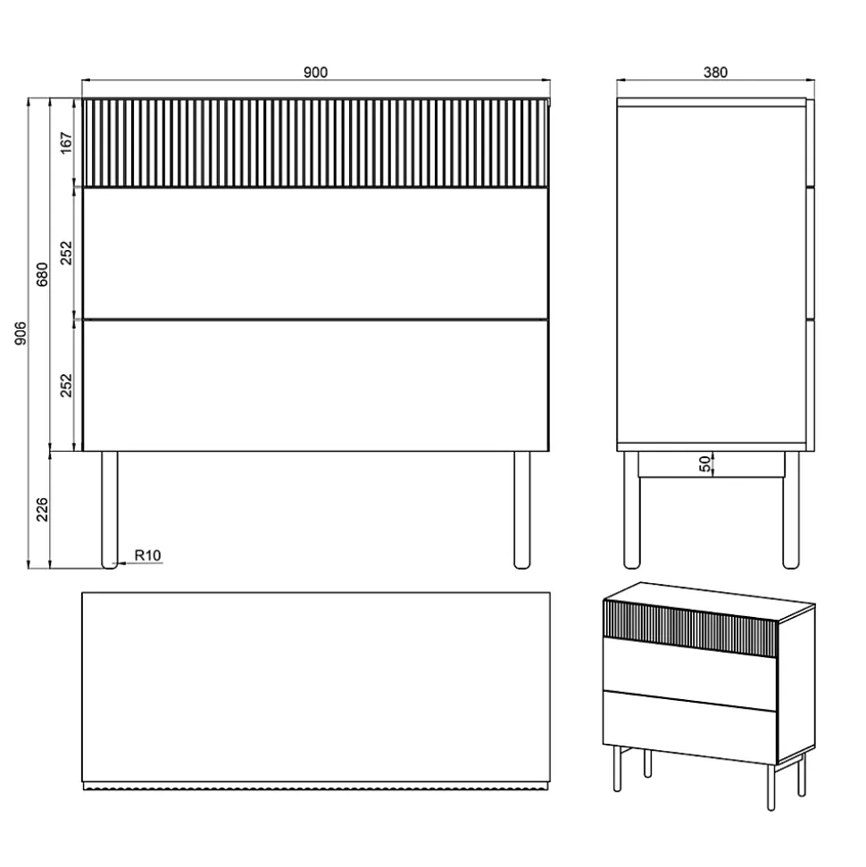 Commode 3 tiroirs effet chêne 90 cm NOLIE