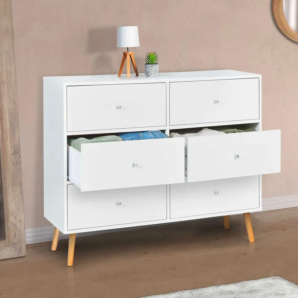 Commode 6 tiroirs EMMIE 110 cm scandinave blanc