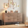 Commode 6 tiroirs en bois naturel, design, grande capacité de rangement, structure robuste et stable pour chambre ou salon
