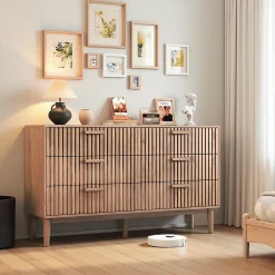 Commode 6 tiroirs en bois naturel, design, grande capacité de rangement, structure robuste et stable pour chambre ou salon