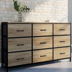 Commode 9 tiroirs en tissu UTAH 115 cm meuble de rangement design industriel