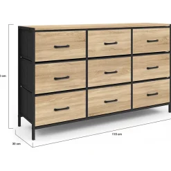 Commode 9 tiroirs en tissu UTAH 115 cm meuble de rangement design industriel