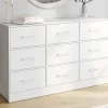 Commode 9 tiroirs en tissu UPPAH 113 cm meuble de rangement bois blanc