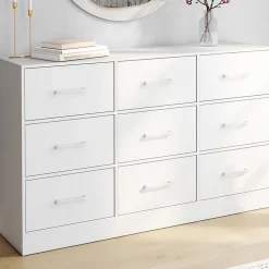Commode 9 tiroirs en tissu UPPAH 113 cm meuble de rangement bois blanc