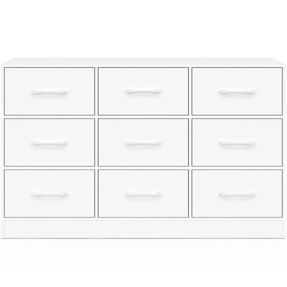 Commode 9 tiroirs en tissu UPPAH 113 cm meuble de rangement bois blanc