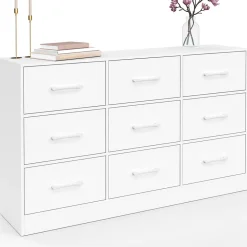 Commode 9 tiroirs en tissu UPPAH 113 cm meuble de rangement bois blanc