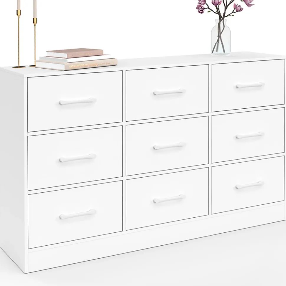 Commode 9 tiroirs en tissu UPPAH 113 cm meuble de rangement bois blanc