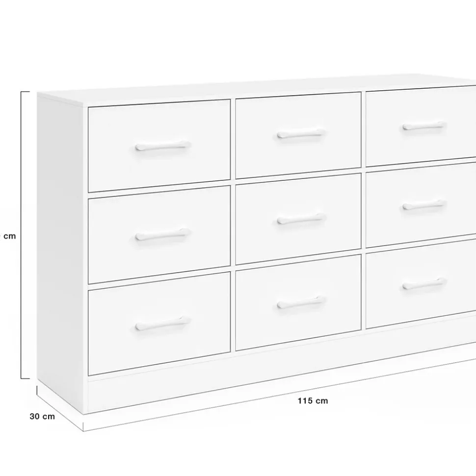 Commode 9 tiroirs en tissu UPPAH 113 cm meuble de rangement bois blanc