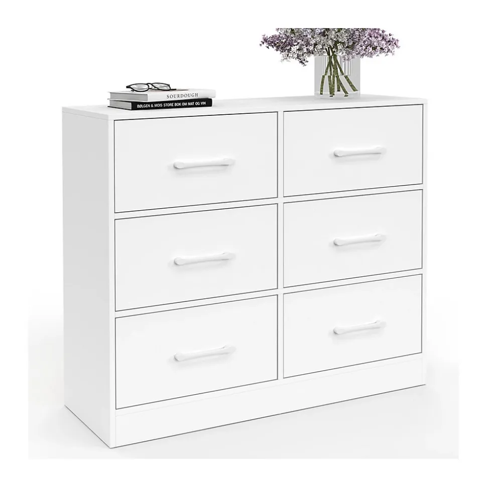 Commode 6 tiroirs en tissu UPPAH 80 cm meuble de rangement bois blanc