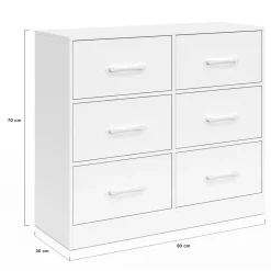 Commode 6 tiroirs en tissu UPPAH 80 cm meuble de rangement bois blanc