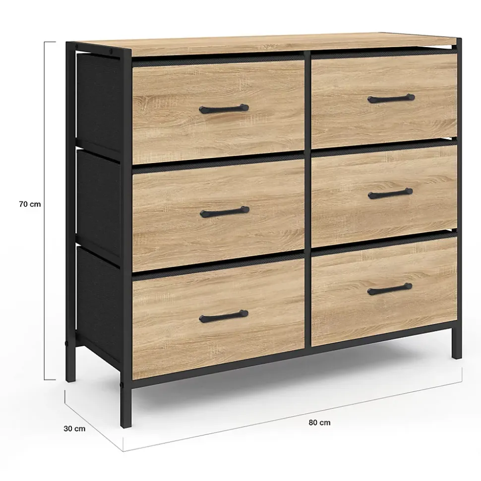 Commode 6 tiroirs en tissu UTAH 80 cm meuble de rangement design industriel