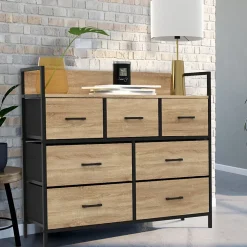 Commode 7 tiroirs en tissu UTAH 100 cm meuble de rangement design industriel