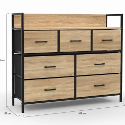 Commode 7 tiroirs en tissu UTAH 100 cm meuble de rangement design industriel
