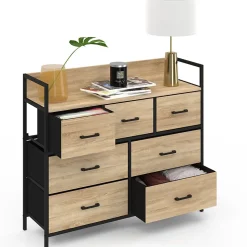 Commode 7 tiroirs en tissu UTAH 100 cm meuble de rangement design industriel