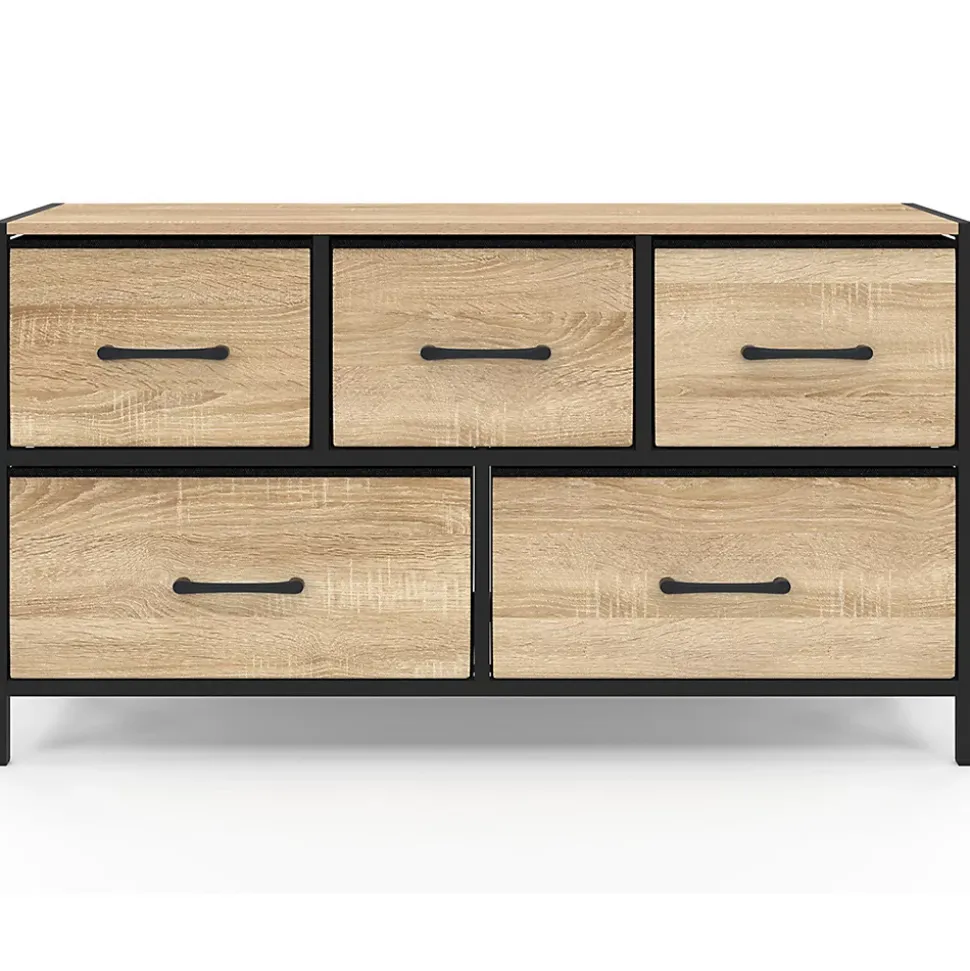 Commode 5 tiroirs en tissu UTAH H.55 cm meuble de rangement design industriel