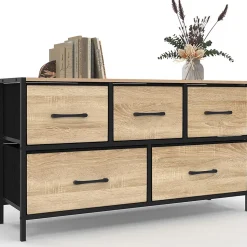 Commode 5 tiroirs en tissu UTAH H.55 cm meuble de rangement design industriel