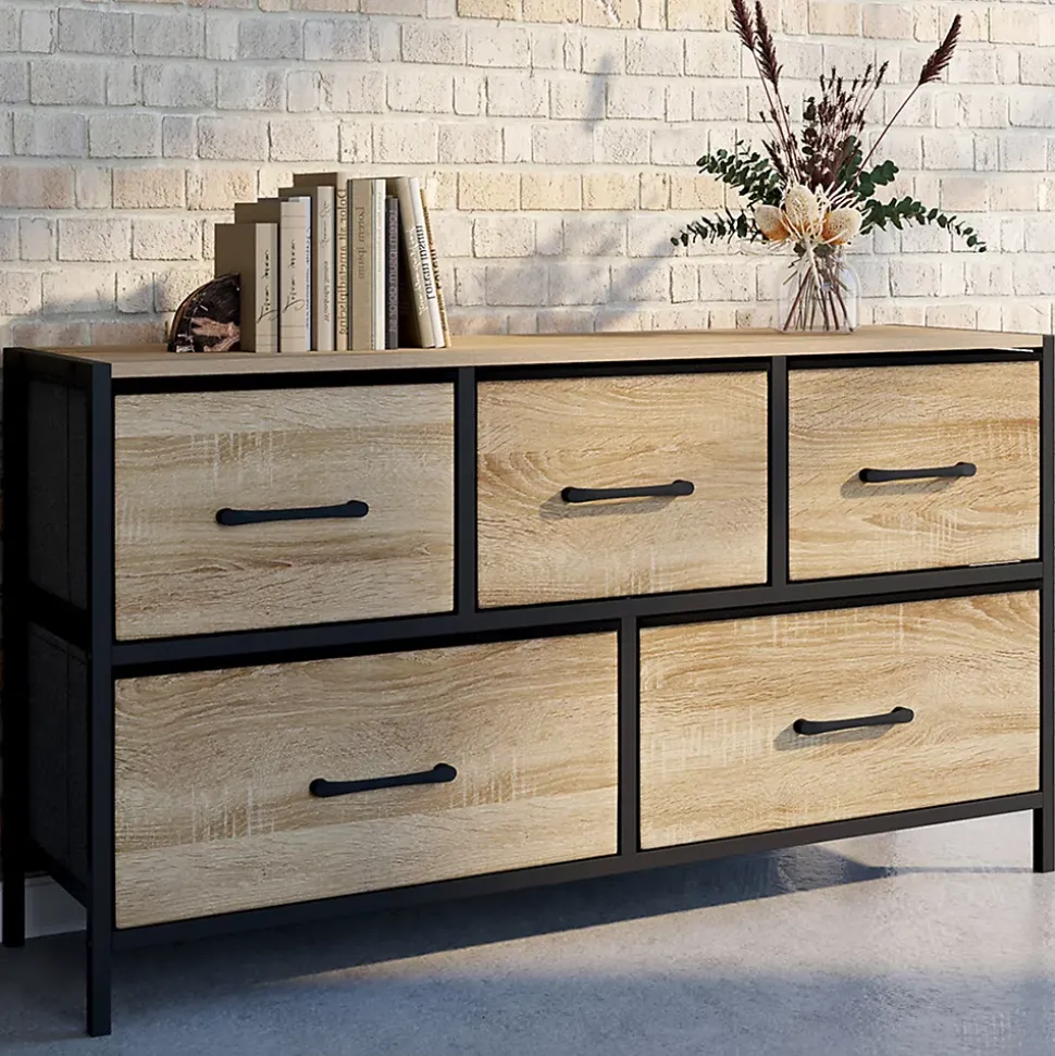 Commode 5 tiroirs en tissu UTAH H.55 cm meuble de rangement design industriel