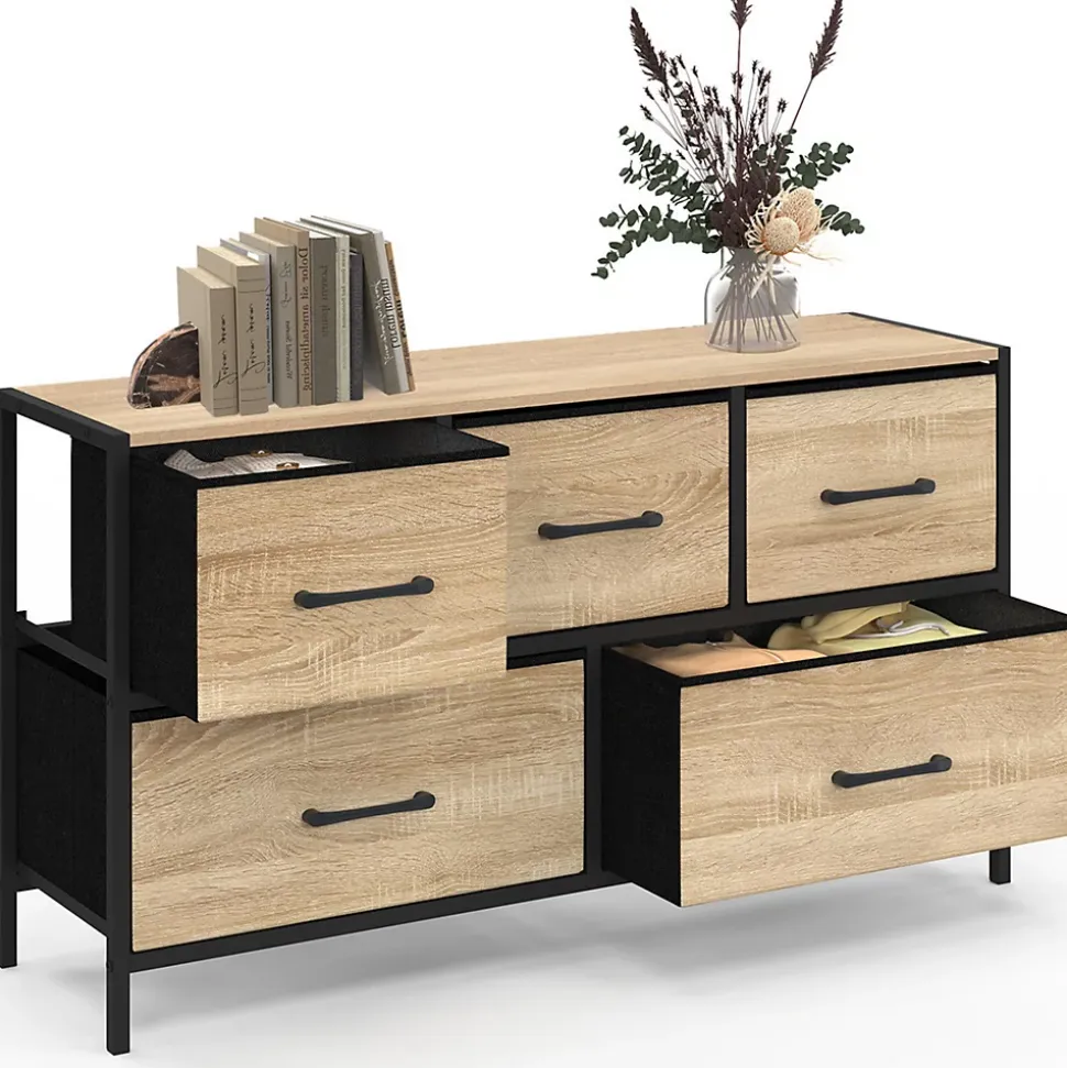 Commode 5 tiroirs en tissu UTAH H.55 cm meuble de rangement design industriel