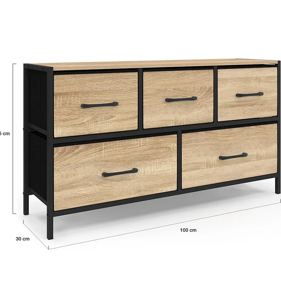 Commode 5 tiroirs en tissu UTAH H.55 cm meuble de rangement design industriel