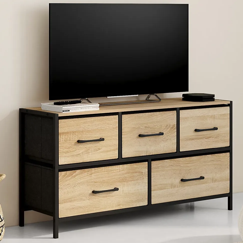Commode 5 tiroirs en tissu UTAH H.55 cm meuble de rangement design industriel