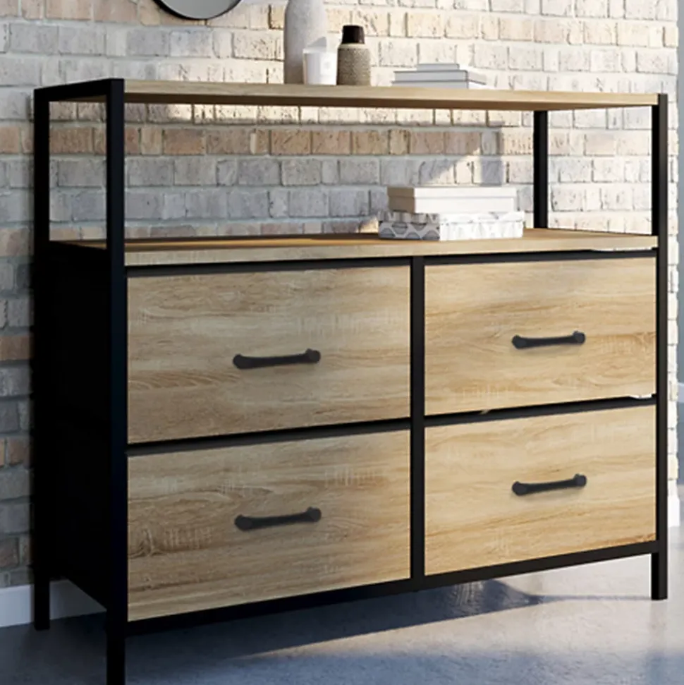 Commode 4 tiroirs en tissu UTAH 80 cm meuble de rangement design industriel