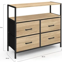 Commode 4 tiroirs en tissu UTAH 80 cm meuble de rangement design industriel