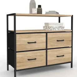 Commode 4 tiroirs en tissu UTAH 80 cm meuble de rangement design industriel
