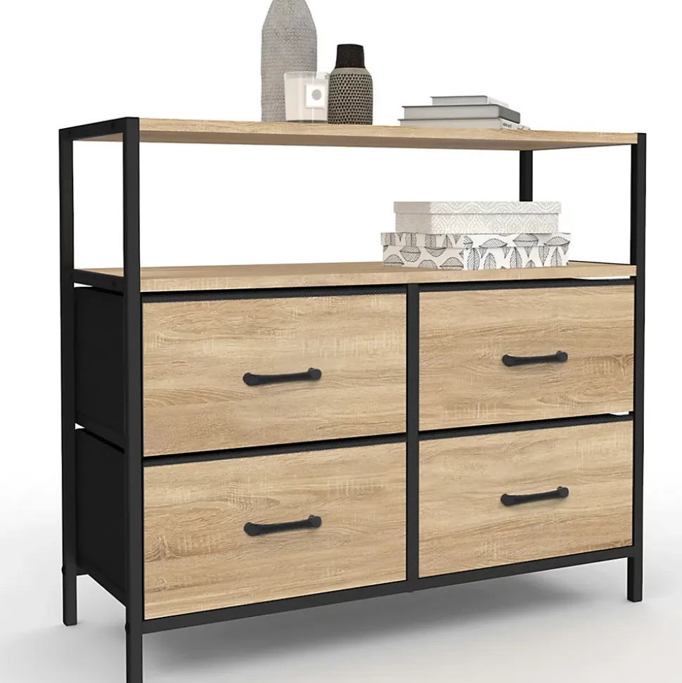 Commode 4 tiroirs en tissu UTAH 80 cm meuble de rangement design industriel