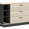 Commode 3 tiroirs et 3 niches - Coloris : Naturel et anthracite - LEANDRE