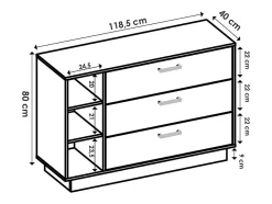 Commode 3 tiroirs et 3 niches - Coloris : Naturel et anthracite - LEANDRE
