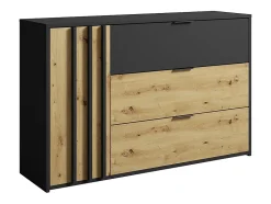 Commode 3 tiroirs et 1 porte - Noir et Naturel - TUNALO