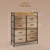 Commode 8 tiroirs et étagère - dim. 79L x 29l x 101H cm - châssis piètement métal noir tiroirs non tissés façades aspect bois