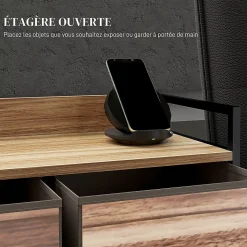 Commode 5 tiroirs et étagère - dim. 98L x 29l x 63H cm - châssis piètement métal noir tiroirs non tissés façades aspect bois