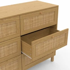 Commode 6 tiroirs HANAE 115 cm effet naturel cannage
