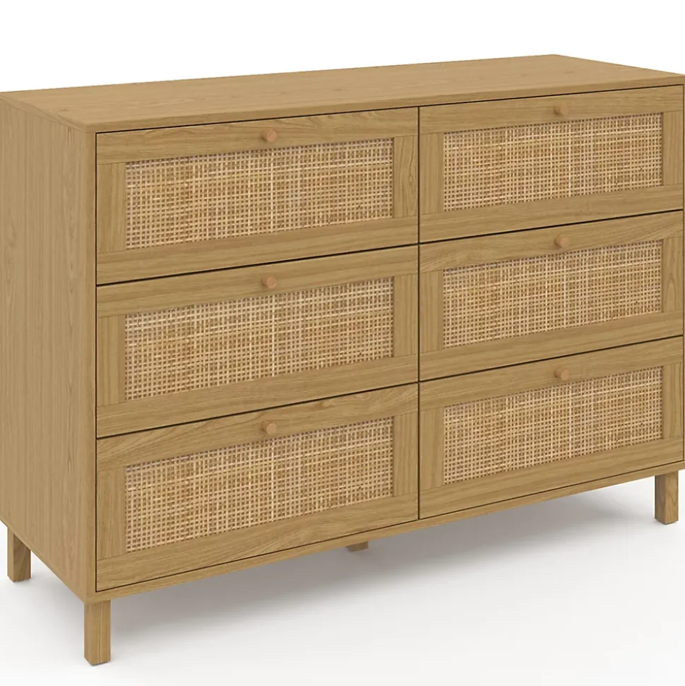 Commode 6 tiroirs HANAE 115 cm effet naturel cannage