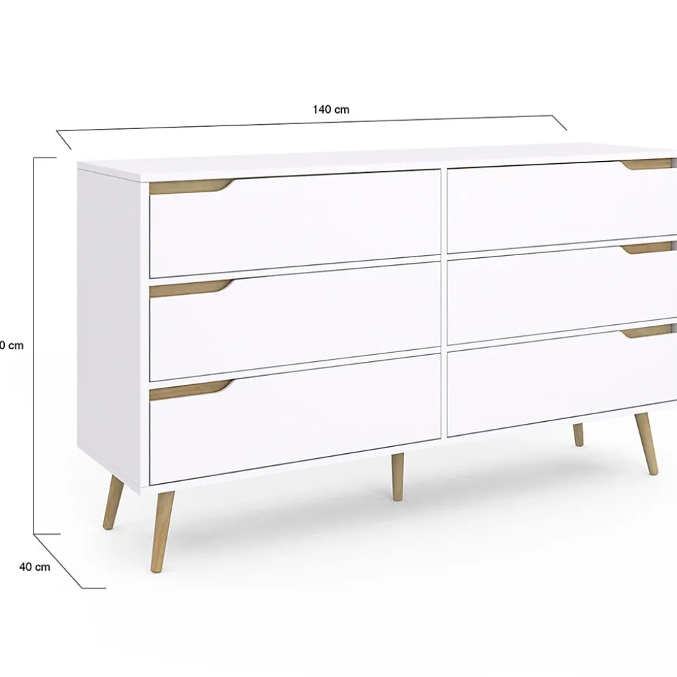 Commode 6 tiroirs HELSINKI XXL 140 cm scandinave blanc